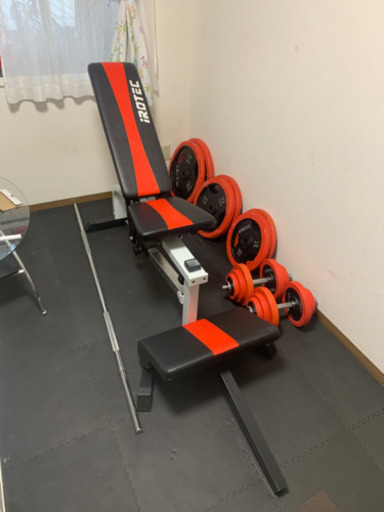 ベンチ台 プレート110kg 7月半ばまでの引き取り限定 ベンチプレス、ダンベルセット、トレーニングベンチ一式