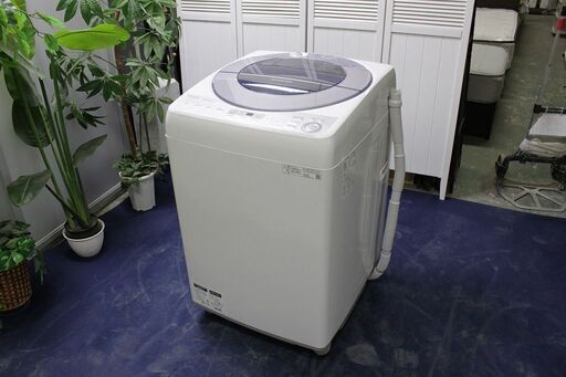 R2615) SHARP 中古シャープ  洗濯機　ES-GV8C-S 洗濯・脱水8kg 風乾燥4kg 　シルバー系 2019年製! 洗濯機 店頭取引大歓迎♪