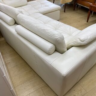 ニトリ 本革カウチソファーダブルライン ロング ホワイト 白☆買取帝国 朝霞店 - 3人掛けソファ