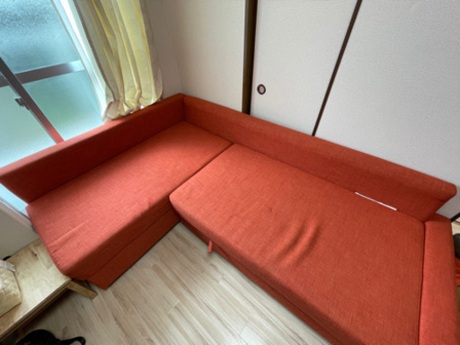 【配送可能！】 ソファベッド（ダブルサイズ）可愛らしいオレンジ色⭐︎ ※京都市