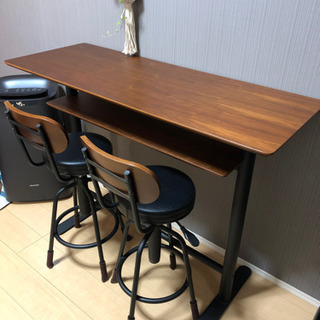 カウンターテーブル チェア2脚 3点セット バースツール ウォールナット