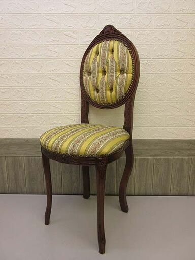 ss1962　クラシックチェア　洋風　黄色　木製　布張り座面　木脚　優雅　クッション　椅子　アンティーク調　イス　いす　一人掛け　猫あし　クラシカル
