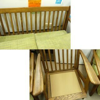 値下げ！ 札幌ファニシング オリジナル家具 2人掛けソファ 1人掛けソファ セット カムイシリーズ BR ブラウン タモ材 ブルーグリーン 2P 1P ソファー 札幌市 西岡店 