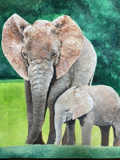 油絵風水彩画の販売】象(elephant)の『水彩画』。サイズはA3 油絵風水彩画の販売】象(elephant)の『水彩画』。サイズはA3
