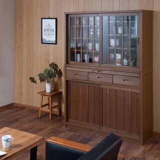 うづくり桐縦格子がシブいリビングにもキッチンにも使えるボード　天然木　キッチンボード　リビングボード　ブラウン　ホワイト　