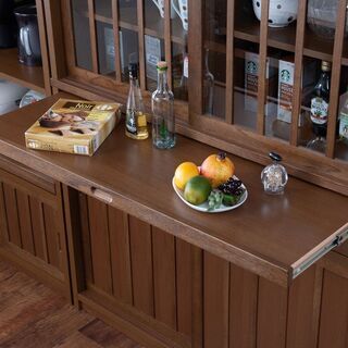 うづくり桐縦格子がシブいリビングにもキッチンにも使えるボード　天然木　キッチンボード　リビングボード　ブラウン　ホワイト　