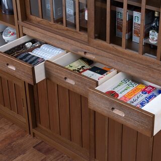 うづくり桐縦格子がシブいリビングにもキッチンにも使えるボード　天然木　キッチンボード　リビングボード　ブラウン　ホワイト　