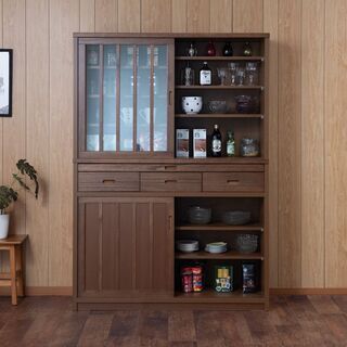 うづくり桐縦格子がシブいリビングにもキッチンにも使えるボード　天然木　キッチンボード　リビングボード　ブラウン　ホワイト　