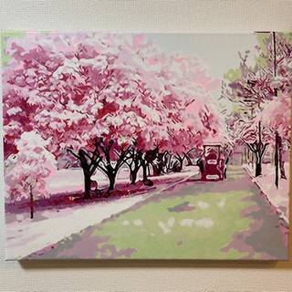 【ネット決済・配送可】桜の道　手書き油絵　インテリアート