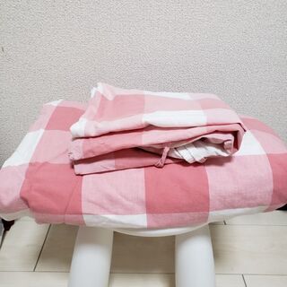 IKEA　布団カバー　ピンク　ギンガムチェック　シングル