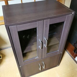 【お引取り】木製キャビネット（食器棚） ダークブラウン