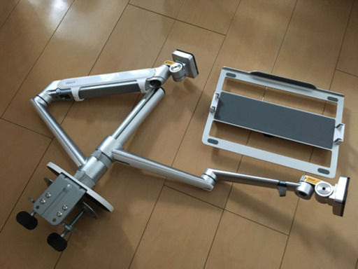 【購入者確定】viozonモニター/ラップトップマウント、2-in-1調整可能デュアルモニターアーム デスクスタンド、ラップトップトレイ付きシングルガススプリングアーム、12-17\