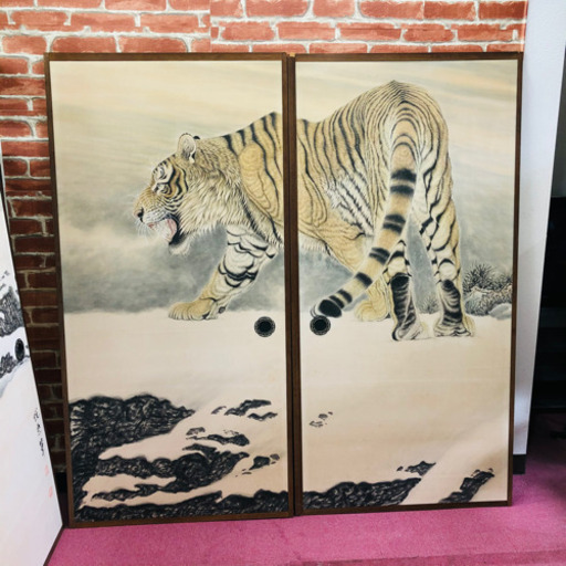 虎　襖　絵画 日本画 伝統芸能　和風　家屋　4枚セット