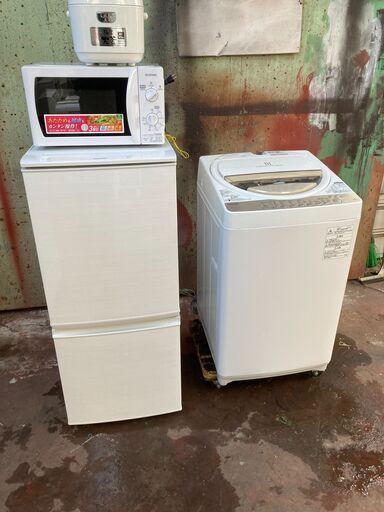 SHARP,SJ-D14,冷蔵庫,2017年製,137L,東芝,AW-6G3,2016年製,6.0kg,アイリスオーヤマ、電子レンジ、2017年製、炊飯器、中古,東京都内近郊、名古屋市内近郊無料配送いたします