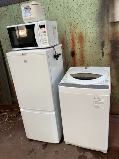 三菱,MR-P15EA,冷蔵庫,2017年製,137L,東芝,AW-5G6,2017年製,5.0kg,パナソニック、電子レンジ、2016年製、炊飯器、中古,東京都内近郊、名古屋市内近郊無料配送いたします