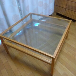 【ネット決済】木枠のガラステーブル