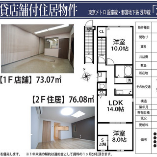 【浅草4丁目店舗付き住居】【業種相談】【分割貸しも可】