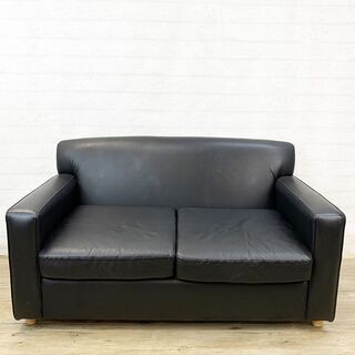 商談中AS）FLANNEL 2Pソファ ラブソファ 合成皮革 ブラック