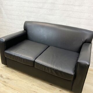 商談中AS）FLANNEL 2Pソファ ラブソファ 合成皮革 ブラック