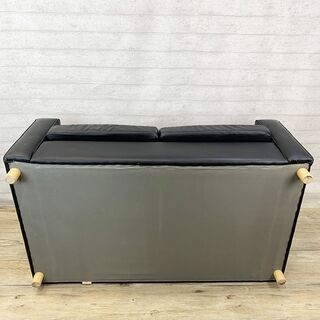 商談中AS）FLANNEL 2Pソファ ラブソファ 合成皮革 ブラック