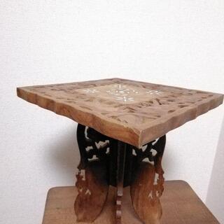 折りたたみ式　インド象風デザイン 小テーブル ハンドメイド