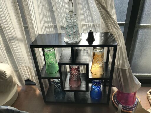 美品 江戸切子 一口ビール 重ね矢来 菊底 切子グラス 5個セット 瑠璃 赤