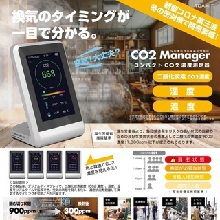 コロナ対策に★換気のタイミングが一目で分かるCO2マネージャー