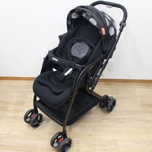 T250) ☆美品☆ Aprica オプティア ベビーカー A型 オート4輪 ハイシート レインカバー 他グッズ付き 生後1ヶ月 SG基準 乳児