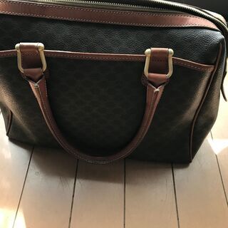 CELINE 　マカダム ハンドバッグ ミニボストン ブラウン CELINE】ミニボストンバッグ マカダム柄 ゴールド金具 PVC ブラウン