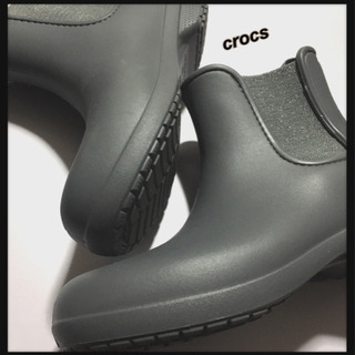 [crocs]マットグレーラメレインシューズ 23～23.5cm灰色レインブーツの画像