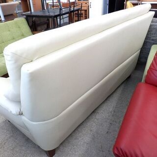 美品 三人掛けソファ 3人掛け 幅176×奥行83×高さ92cm 座面高41cm ハイバック 札幌ファニシング 合皮 天然木 ホワイト 白  ペイペイ対応 イス 椅子 家具 札幌市西区西野