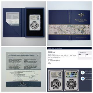 【希少な初日発行 NGC PF70UC コレクターケース・証明書付】2017年 オランダ ライオンダラー 銀貨 First Day of Issue｜アンティーク コイン