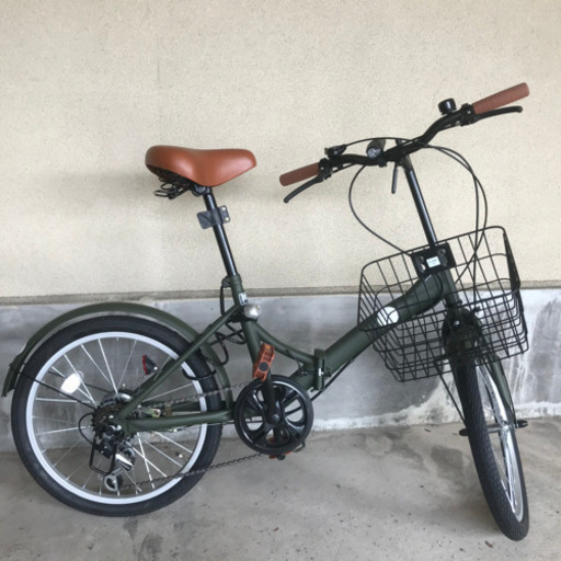 松本市 折りたたみ自転車 ミニベロ アーミーグリーン おまけ付き