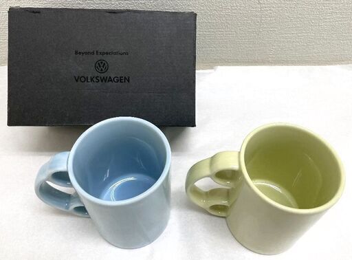 JM10008)《VOLKSWAGEN フォルクスワーゲン》ペアマグカップ ブルー＆グリーン 1セット 中古品【取りに来られる方限定】