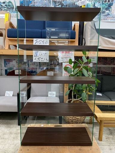 【愛品館 江戸川店】ガラスシェルフ　オープンシェルフ　木棚　コレクション棚