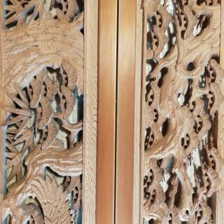 欄間　ランマ　彫刻　松梅鶴　興秀刀