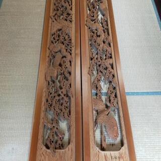 欄間　ランマ　彫刻　松梅鶴　興秀刀