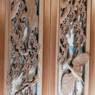 欄間　ランマ　彫刻　松梅鶴　興秀刀