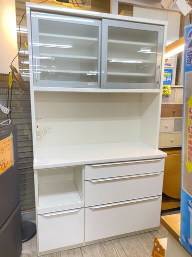 近隣送料無料★大川家具 ソフトクローズ キッチンボード メシア 食器棚/レンジボード/白 鏡面仕上げ★買取帝国 志木店