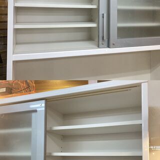 近隣送料無料★大川家具 ソフトクローズ キッチンボード メシア 食器棚/レンジボード/白 鏡面仕上げ★買取帝国 志木店