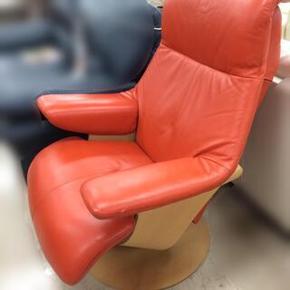 J486 Karimoku カリモク パーソナル リクライニングチェア ザ・ファースト RU74 本革 オットマン（RU02）付き オレンジ クリーニング済み