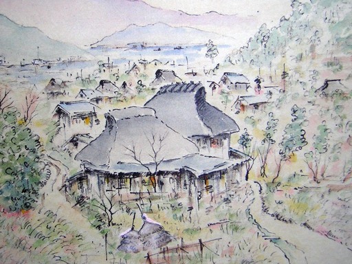 が大特価！ 民家を描く巨匠 その他 - 林与三郎「湖西の里（京都府）水彩画 その他