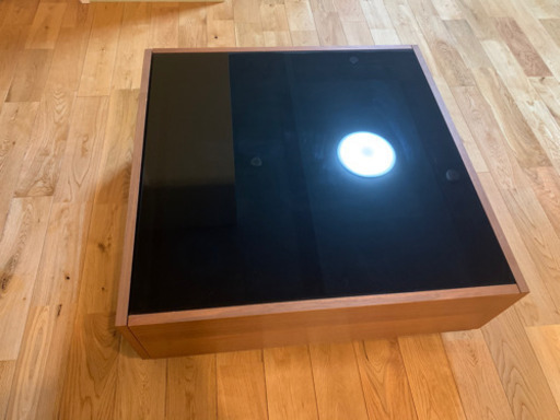 (中古品)センターテーブル ウォールナット ブラック 黒 引き出し ガラス 天然木 木製 北欧 モダン 国産 完成品 ［ GS BOXY GLASS TABLE ］ GS ボクシーガラステーブル 正方形 長方形