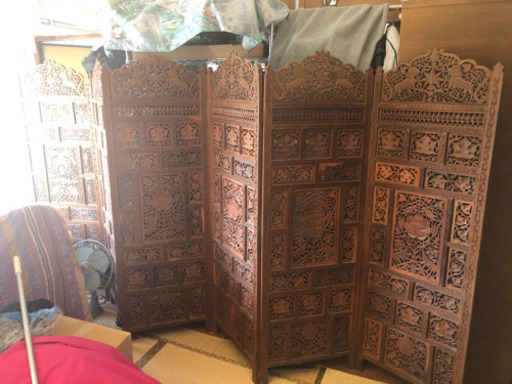 インド彫4枚折屏風　2セット