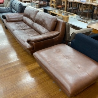 トレファク南浦和】2人掛けソファー ブラウン オットマン付き