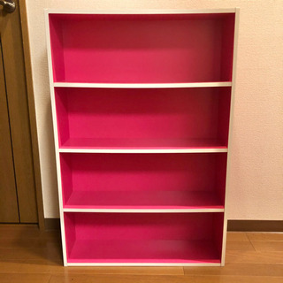 薄型 本棚【ピンク】