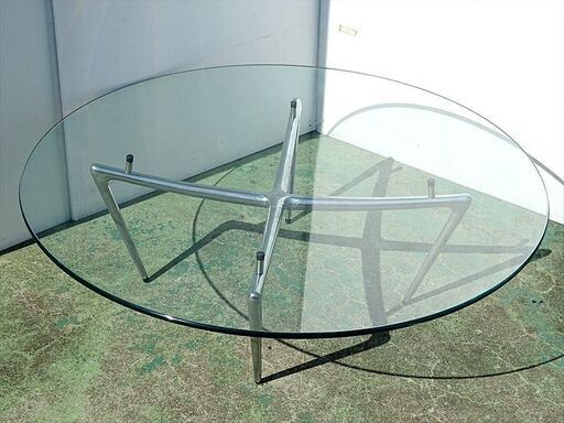 山口)下松市より ADAL(アダル) ガラステーブル リンクローテーブル LAL-120 W120×H38cm クリアガラス15mm厚 BIZHB17H