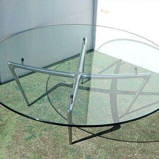 山口)下松市より ADAL(アダル) ガラステーブル リンクローテーブル LAL-120 W120×H38cm クリアガラス15mm厚 BIZHB17H