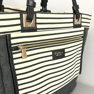 FURLA フルラ デニム＆ボーダー リバーシブル オープントートバッグ