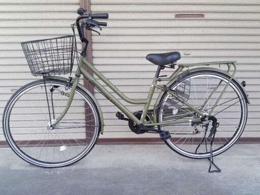 買い物自転車 DIGNITY 27インチ 6段変速 オートライト 籠付き オリーブ 配送無料